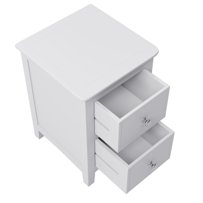 2 Drawers Solid Wood Nightstand End Table - White