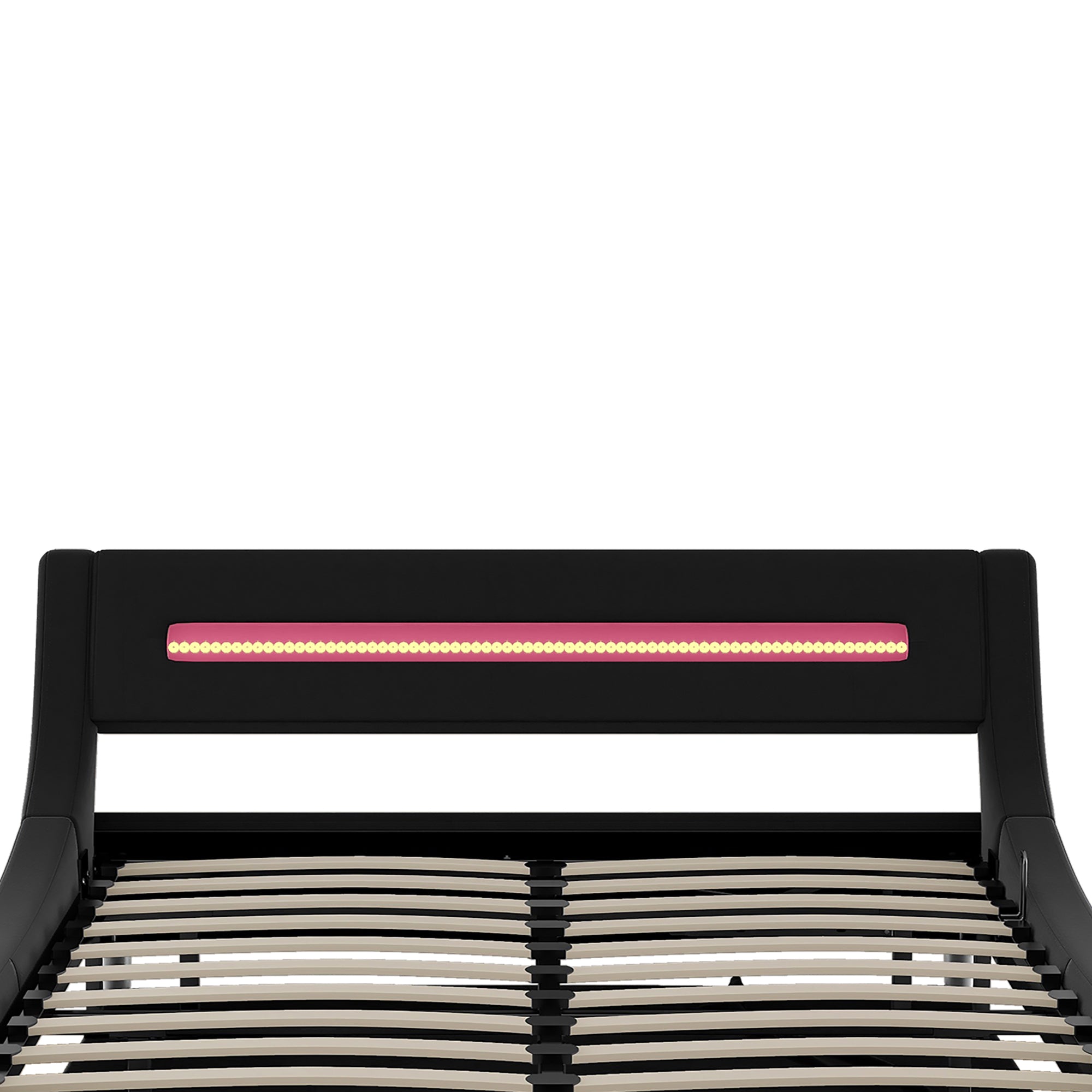 Queen Size Low Profile Upholstered Platform Bed with LED headboard,Black - Atlantic Fine Furniture Inc