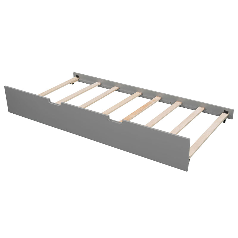 Full Daybed With Trundle - Wood Slat Support - Gray