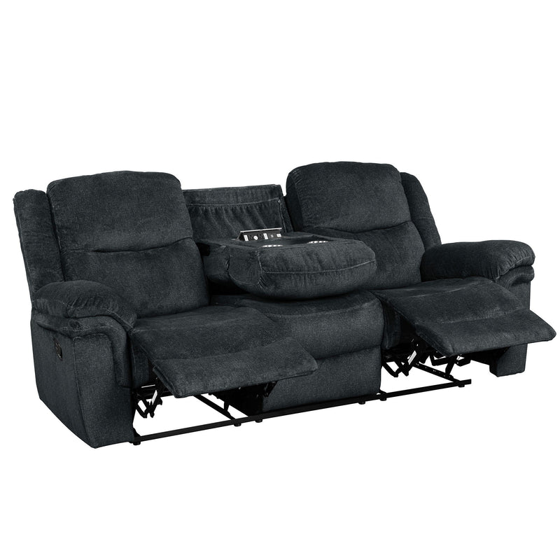 Home Theater Seating Manual Reclining Sofa With Cup Holder, 2 Usb Ports, 2 Power Sockets For Living Room, Bedroom, Dark Blue