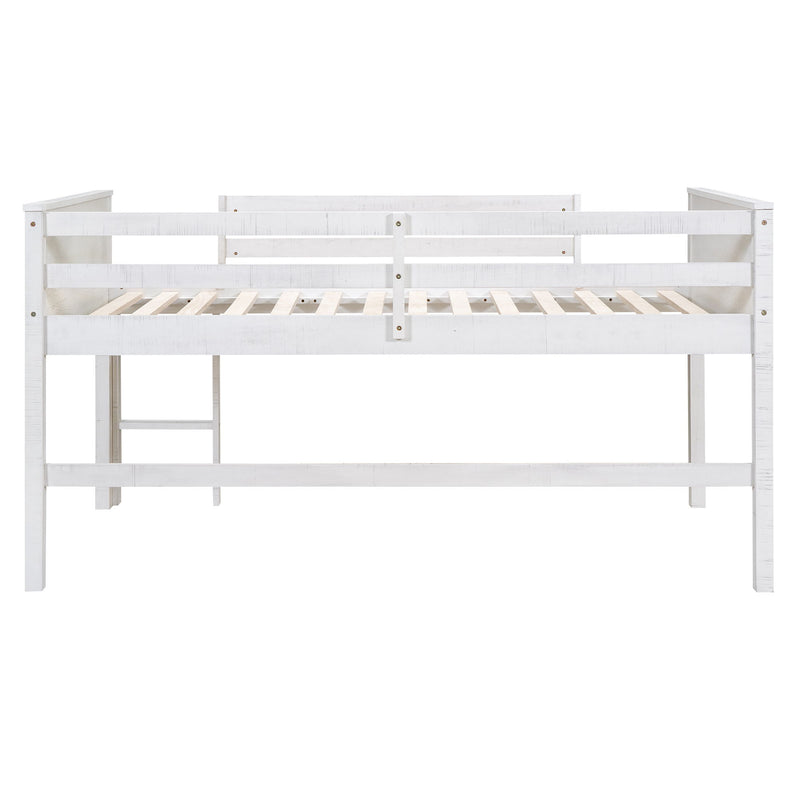 Wood Twin Size Loft Bed With Hanging Clothes Racks, White