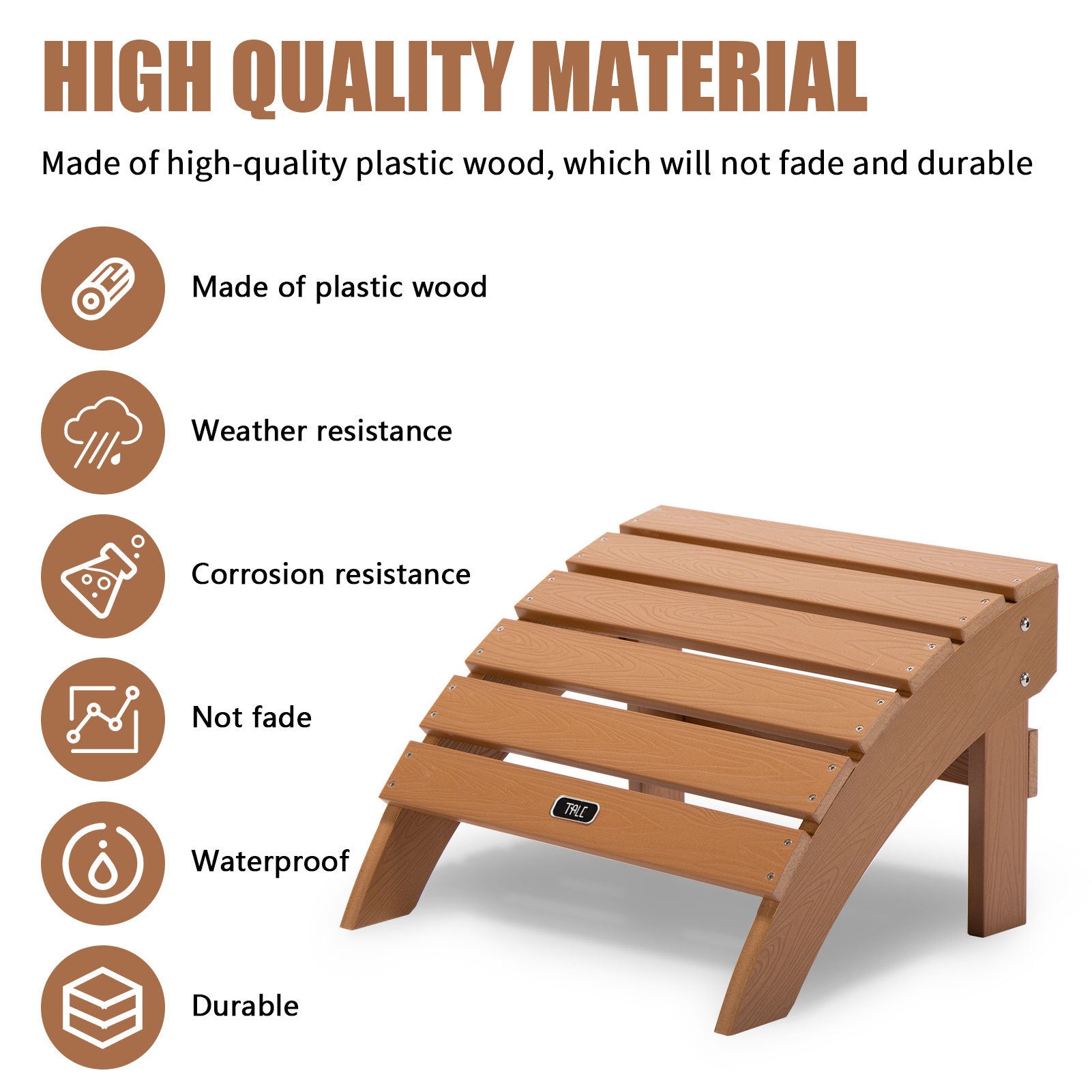 TALE Adirondack Ottoman Footstool All-Weather and Fade-Resistant Plastic Wood for Lawn Outdoor Patio Deck Garden Porch Lawn Furniture Brown - Atlantic Fine Furniture Inc