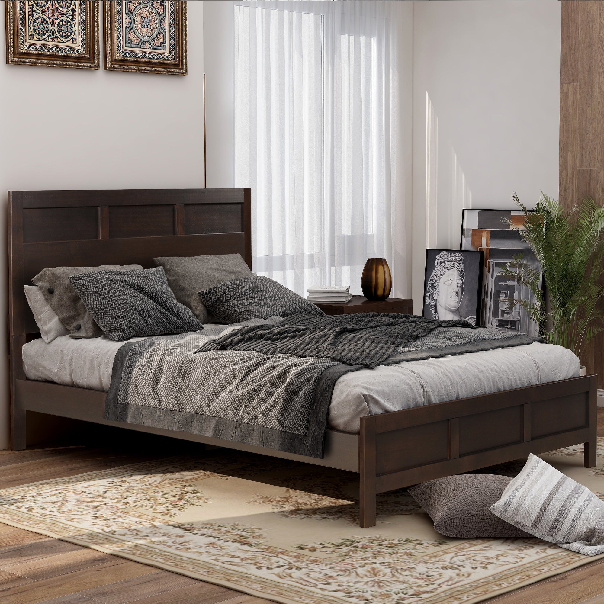 Classic Rich Brown 3 Pieces Queen Bedroom Set (Queen Bed + Nightstand+ Chest) - Atlantic Fine Furniture Inc