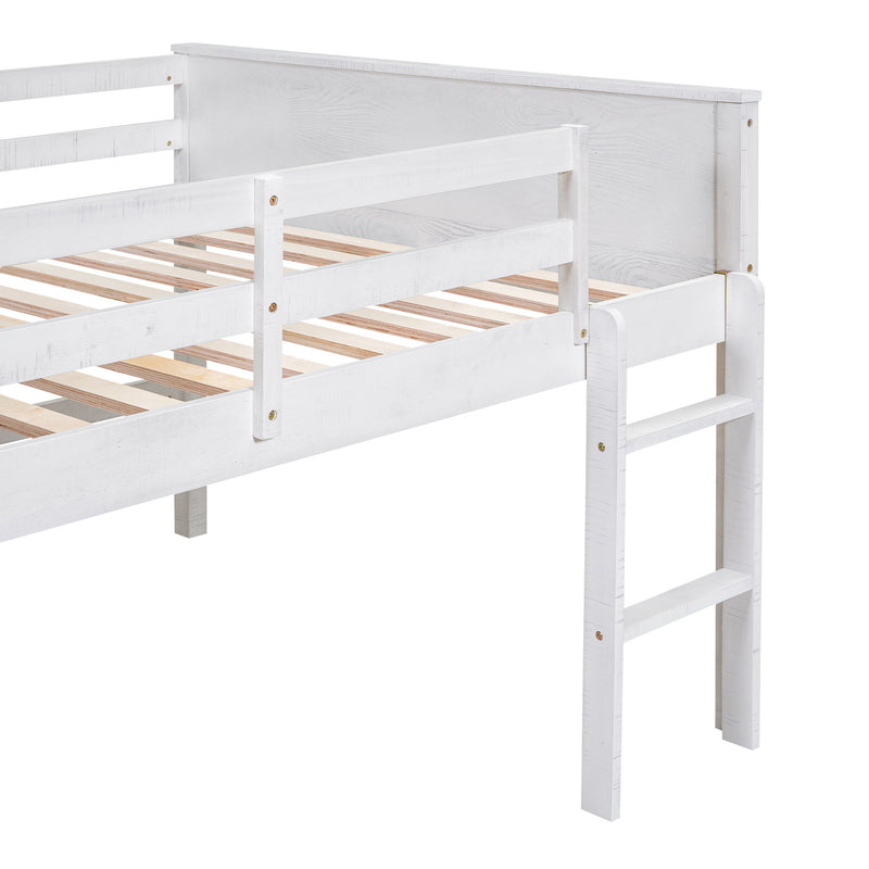 Wood Full Size Loft Bed With Hanging Clothes Racks, White