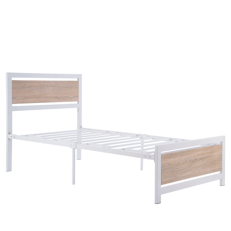Metal And Wood Bed Frame With Headboard And Footboard