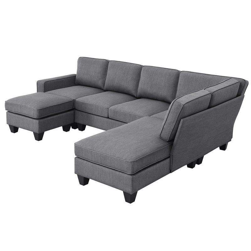 104.3*78.7" Modern L-Shaped Sectional Sofa, 7-Seat Linen Fabric Couch Set With Chaise Lounge And Convertible Ottoman For Living Room, Apartment, Office - Gray