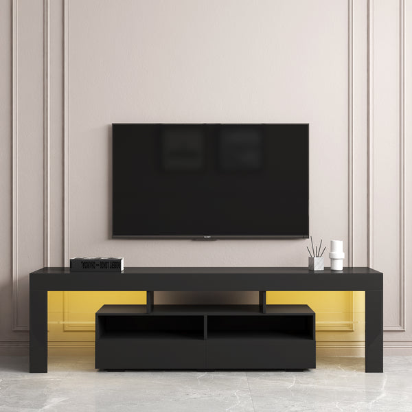 Living Room Furniture TV Stand Cabinet with 2 Drawers & 2 open shelves,20-color RGB LED lights with remote,Black - Atlantic Fine Furniture Inc