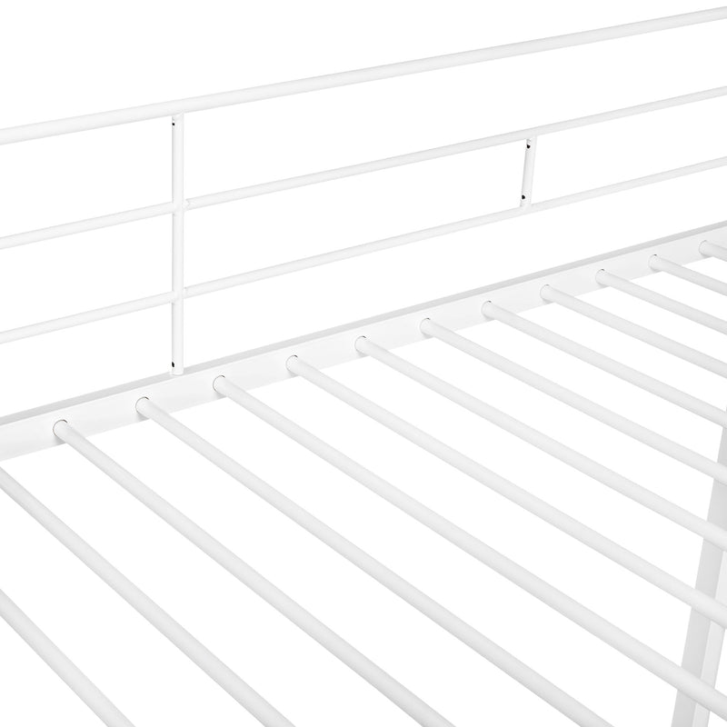 Twin Over Twin Bunk Bed Metal Bed With Half Roof, Guardrail And Ladder White