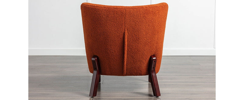 Accent Chair, Upholstered Armless Chair Lambskin Sherpa Single Sofa Chair With Wooden Legs, Modern Reading Chair For Living Room Bedroom Small Spaces Apartment, Burnt Orange