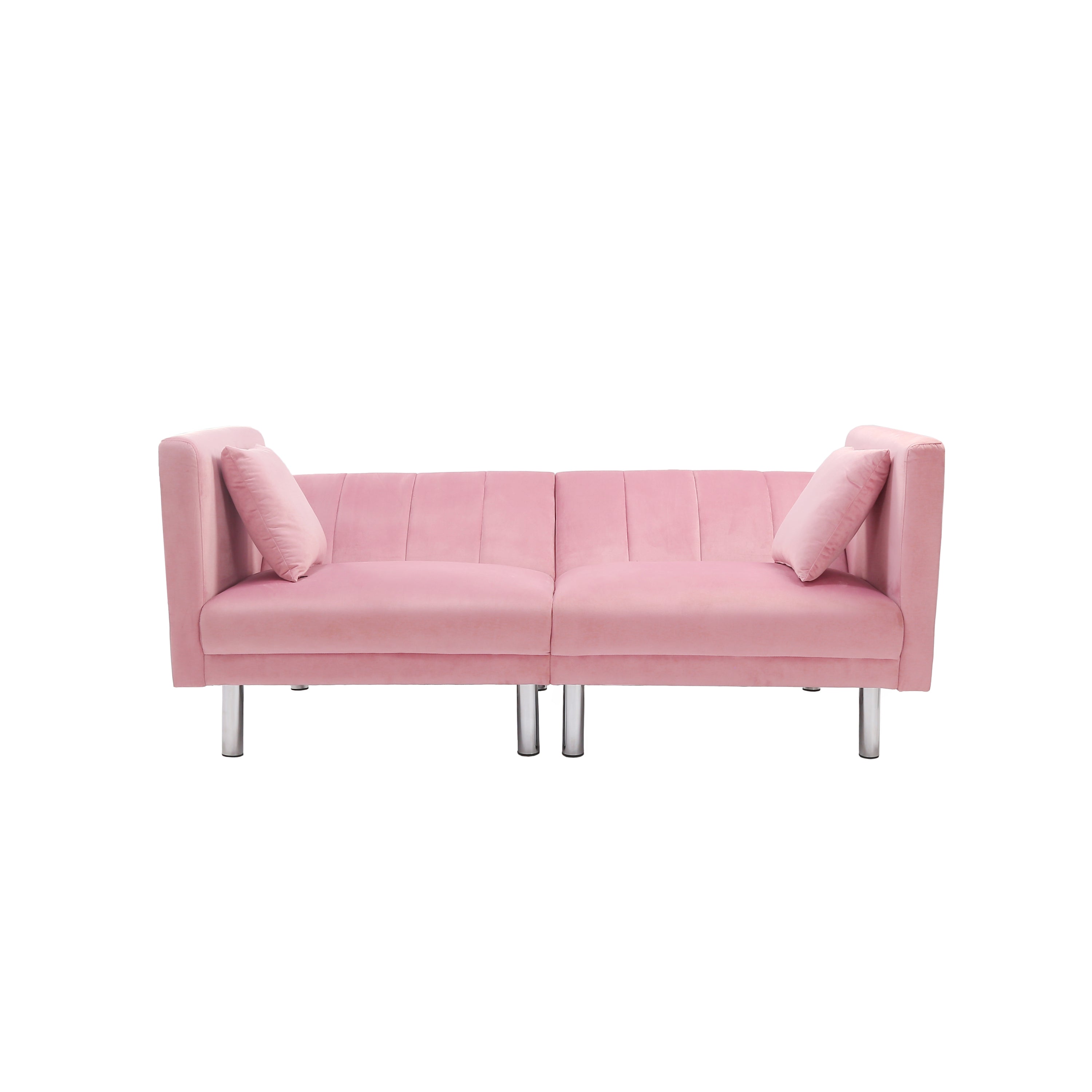 FUTON SOFA SLEEPER PINK VELVET METAL LEGS(W223S01330) - Atlantic Fine Furniture Inc