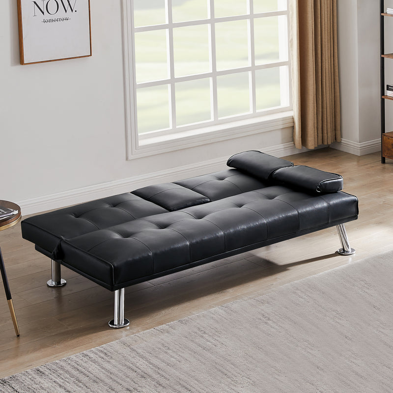 Modern Faux Leather Loveseat Sofa Bed with Cup Holders , Convertible Folding Sleeper Couch Bed .