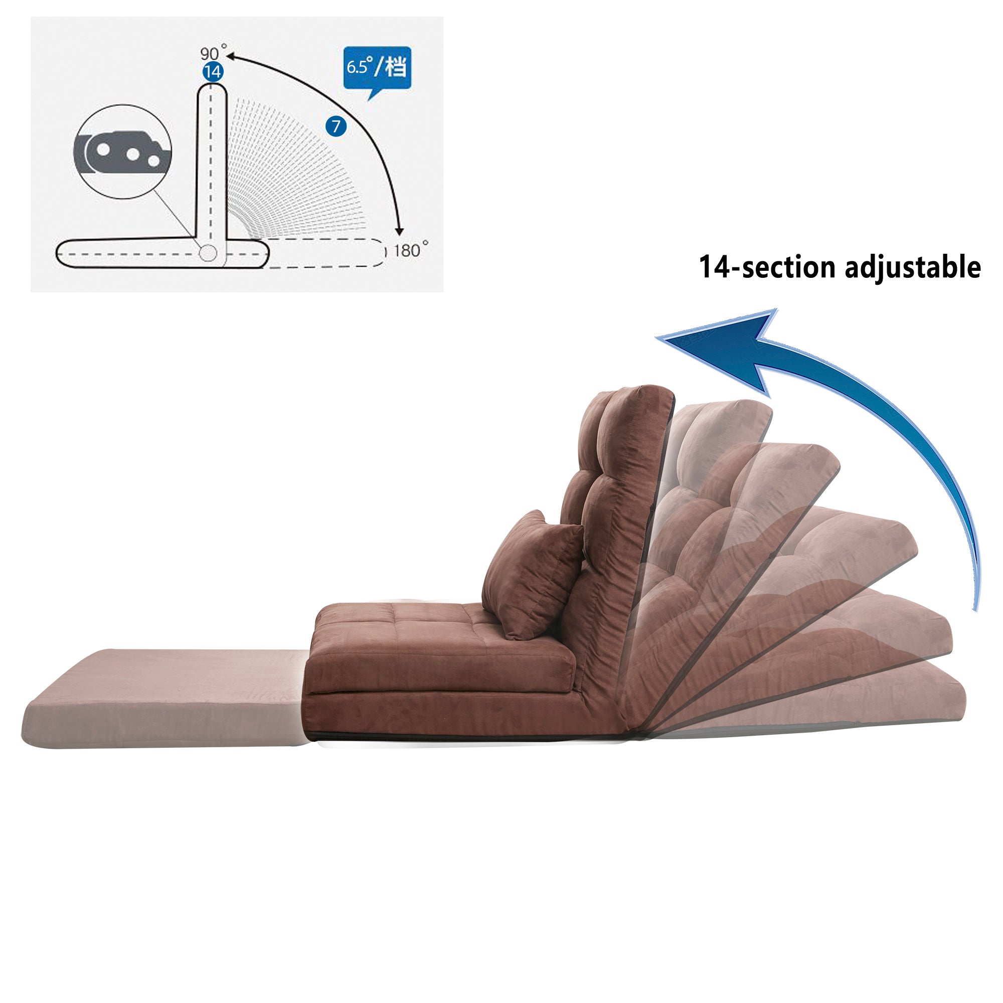 Triple Fold Down Sofa Bed, Adjustable Floor Couch Sofa with One Pillow, 5 Reclining Position, Convertible Upholstered Guest Sleeper，Adjustable Foldable Modern Leisure Sofa Bed Video Gaming Sofa - Atlantic Fine Furniture Inc