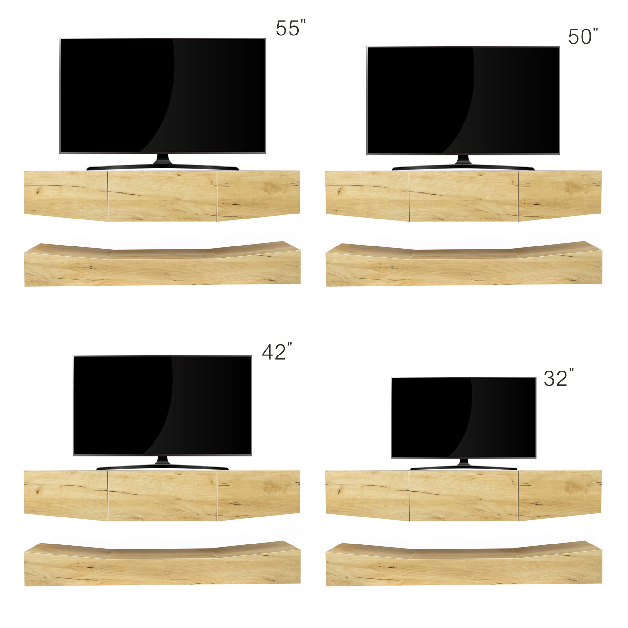 MDF UP And Down WALL-MOUNTED TV Cabinet With Three Drawers & LED Lights,OAK - Atlantic Fine Furniture Inc