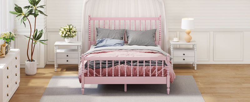 3 Pieces Bedroom Sets Queen Size Wood Platform Bed With Gourd Shaped Headboard And Footboard, Pink