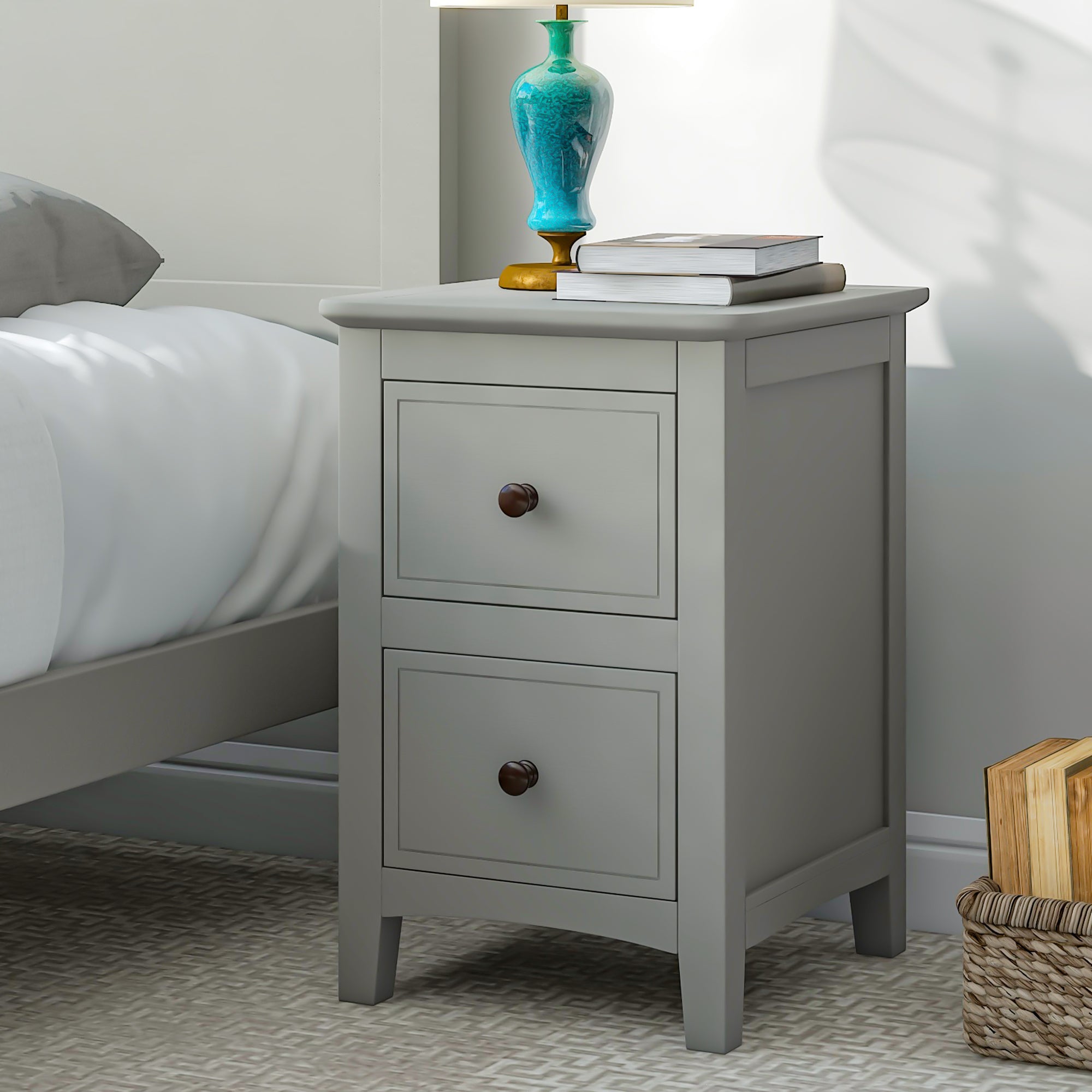 Gray Solid Wood 5 Pieces Queen Bedroom Sets(bed+nightstand*2+chest+dresser）NEW - Atlantic Fine Furniture Inc