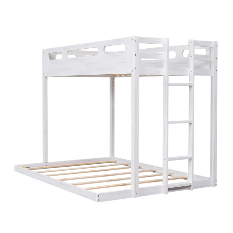 Twin Over Full Bunk Bed With Built-In Ladder, White