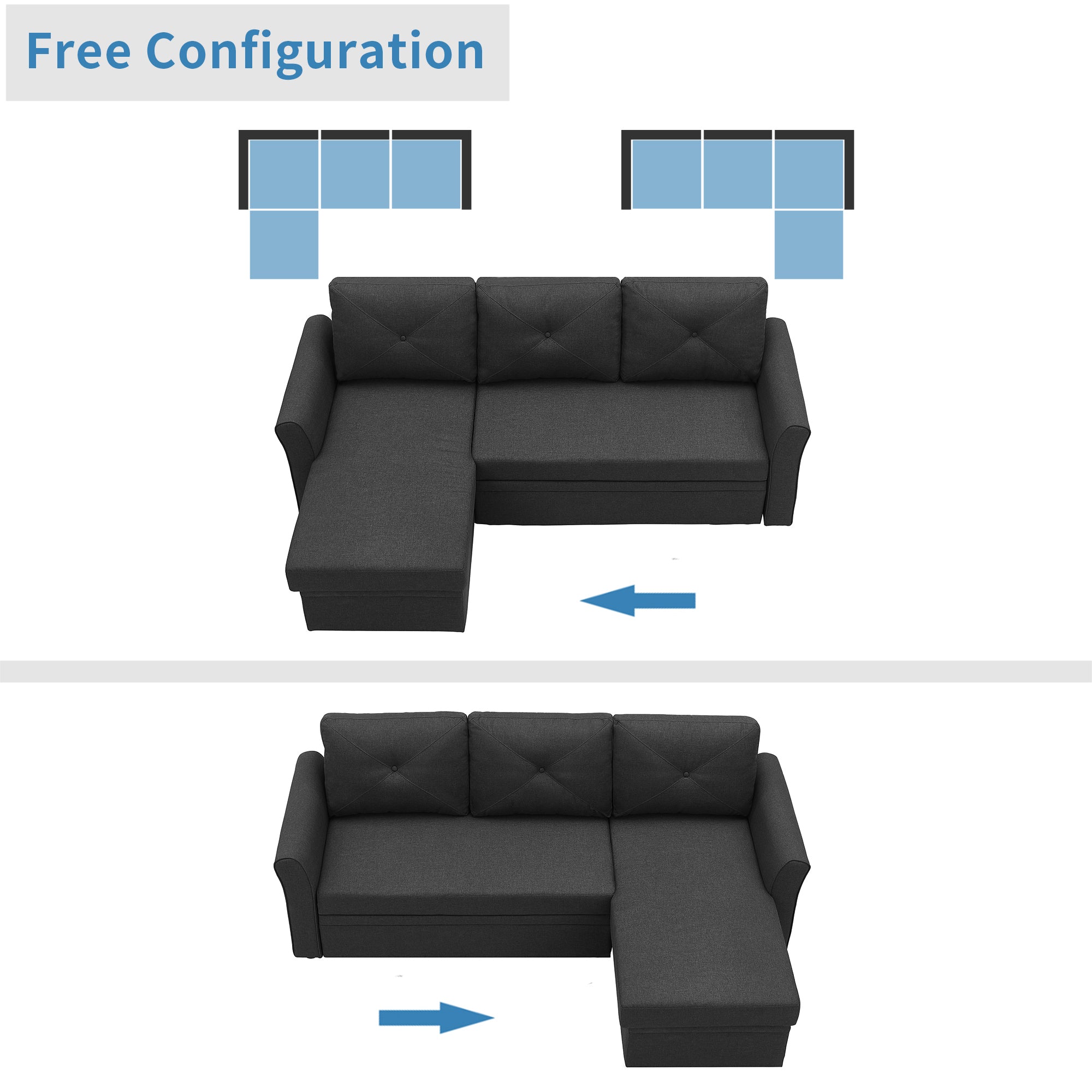 Orisfur. 83" Pull Out Sleeper Sofa Reversible L-Shape 3 Seat Sectional Couch with Storage for Living Room Furniture Set - Atlantic Fine Furniture Inc