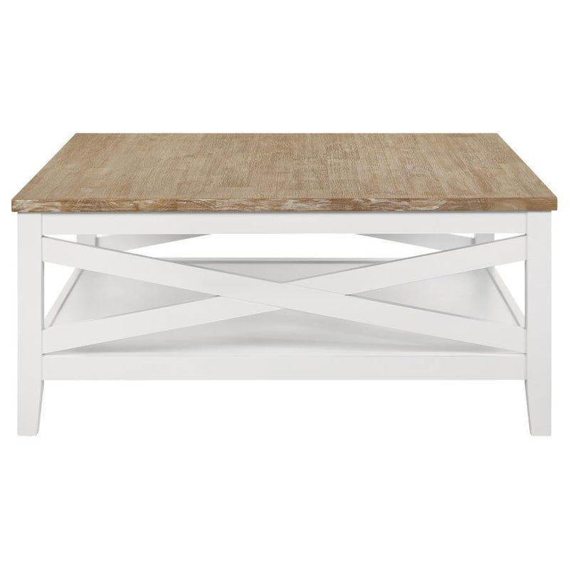 Maisy - Square Wooden Coffee Table With Shelf - Brown and White