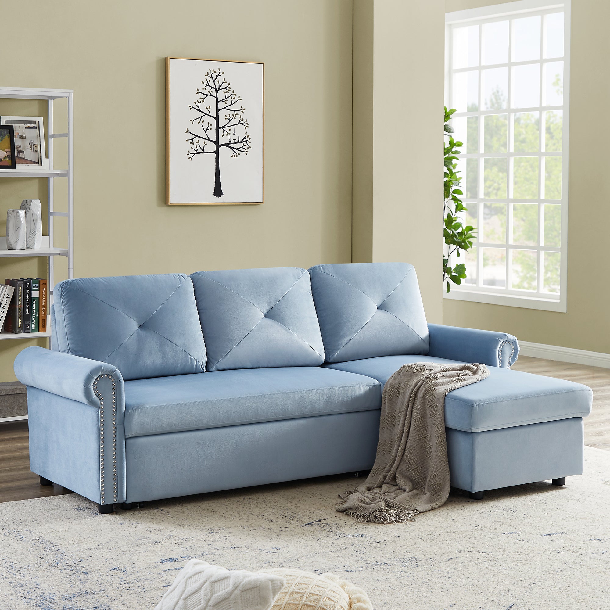 Orisfur. 83" Sleeper Sofa Bed Convertible Sectional Couch, 3-Seater L-Shape Corner Couch with Storage Chaise for Living Room Apartment - Atlantic Fine Furniture Inc