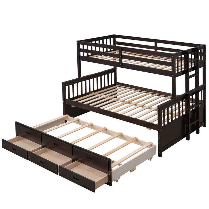 Twin-Over-Full Bunk Bed With Twin Size Trundle, Separable Bunk Bed With Drawers For Bedroom - Espresso