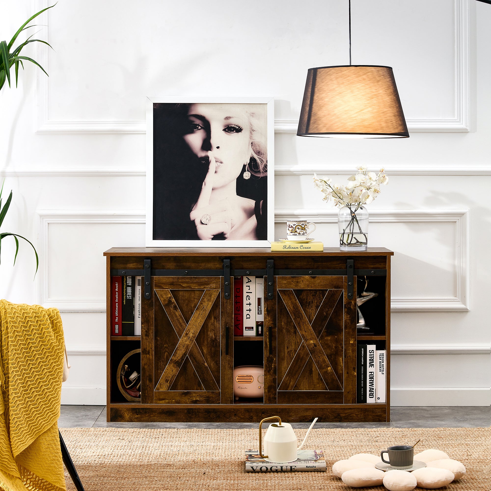 Rustic Brown decorative wooden TV / storage cabinet with two sliding barn doors, available for bedroom, living room,corridor. - Atlantic Fine Furniture Inc