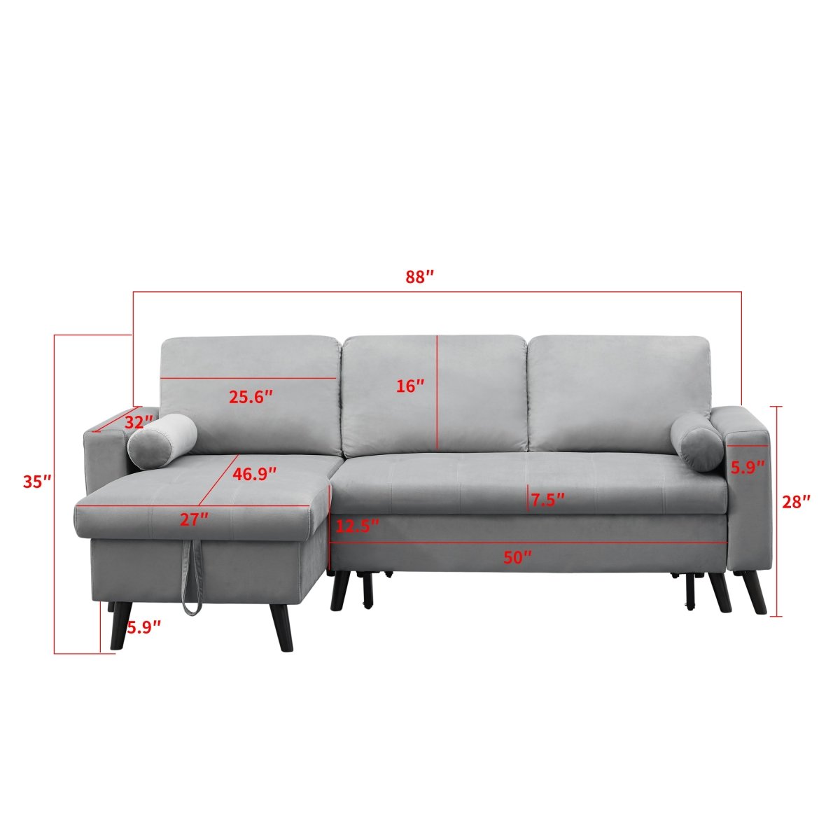 88" Reversible Pull out Sleeper Sectional Storage Sofa Bed,Corner sofa-bed with Storage Chaise Left/Right Handed Chaise - Atlantic Fine Furniture Inc