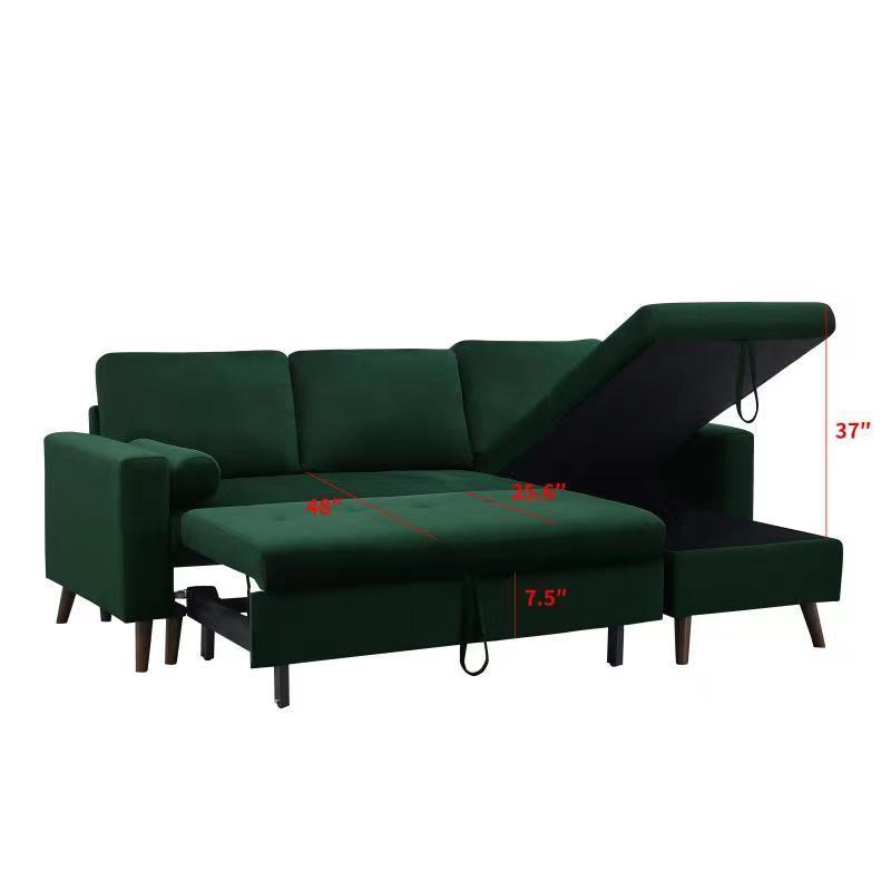 88" Reversible Pull out Sleeper Sectional Storage Sofa Bed,Corner sofa-bed with Storage Chaise Left/Right Handed Chaise - Atlantic Fine Furniture Inc
