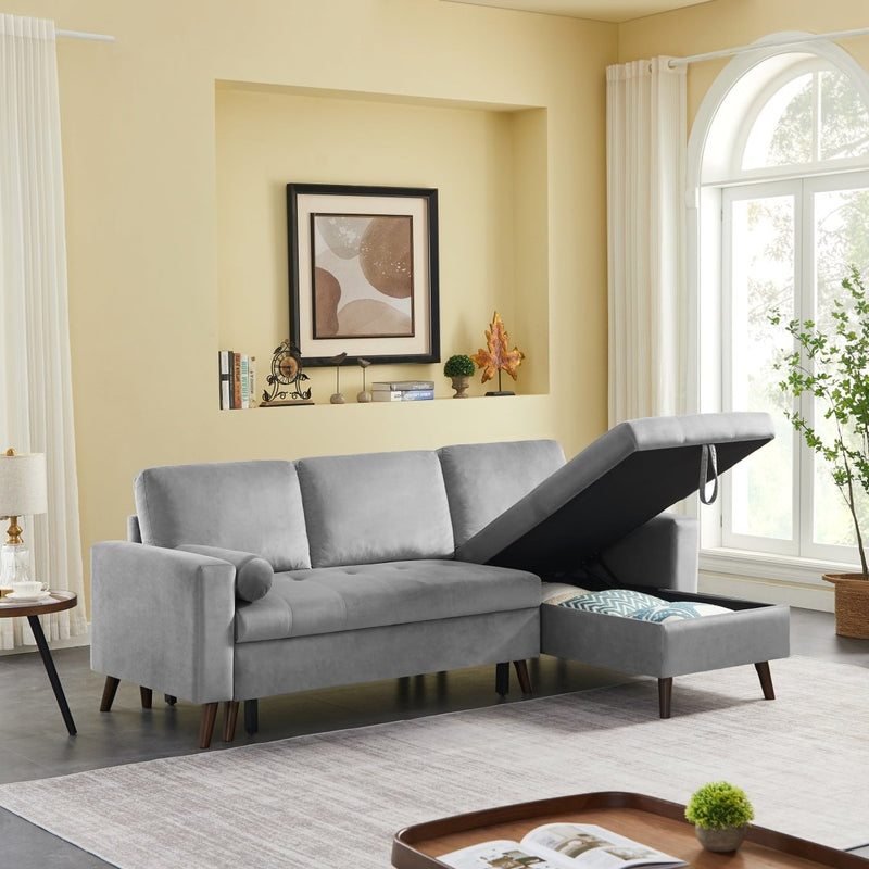 88" Reversible Pull out Sleeper Sectional Storage Sofa Bed,Corner sofa-bed with Storage Chaise Left/Right Handed Chaise - Atlantic Fine Furniture Inc