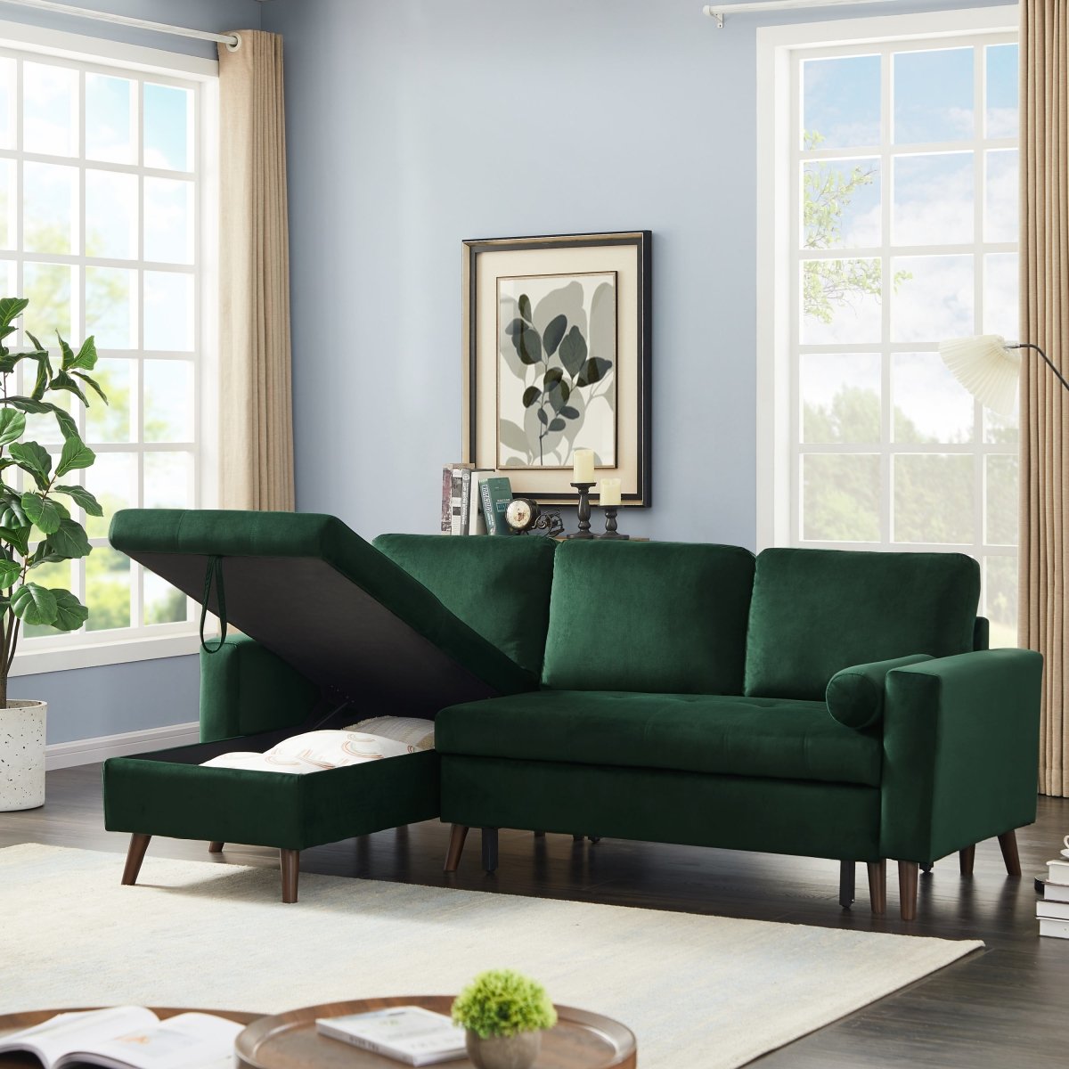 88" Reversible Pull out Sleeper Sectional Storage Sofa Bed,Corner sofa-bed with Storage Chaise Left/Right Handed Chaise - Atlantic Fine Furniture Inc