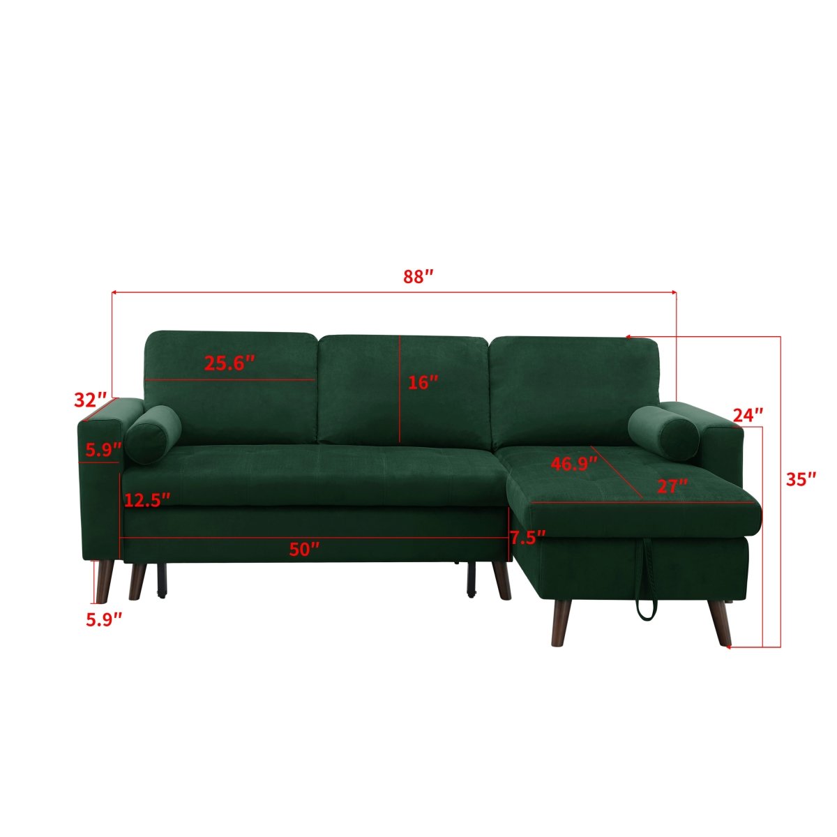 88" Reversible Pull out Sleeper Sectional Storage Sofa Bed,Corner sofa-bed with Storage Chaise Left/Right Handed Chaise - Atlantic Fine Furniture Inc