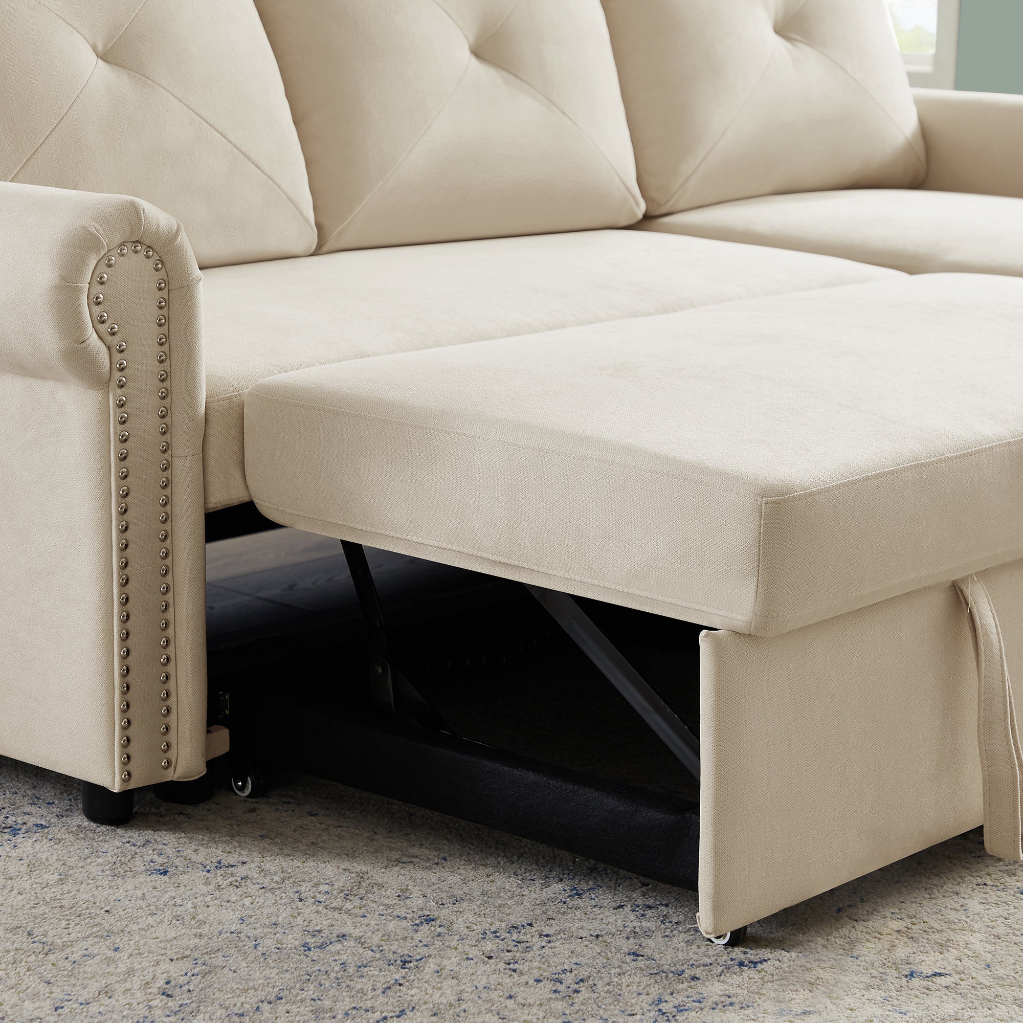 Orisfur. 83" Sleeper Sofa Bed Convertible Sectional Couch, 3-Seater L-Shape Corner Couch with Storage Chaise for Living Room Apartment - Atlantic Fine Furniture Inc