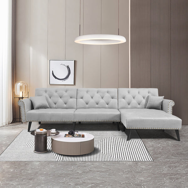 Convertible Sofa bed sleeper light grey velvet - Atlantic Fine Furniture Inc