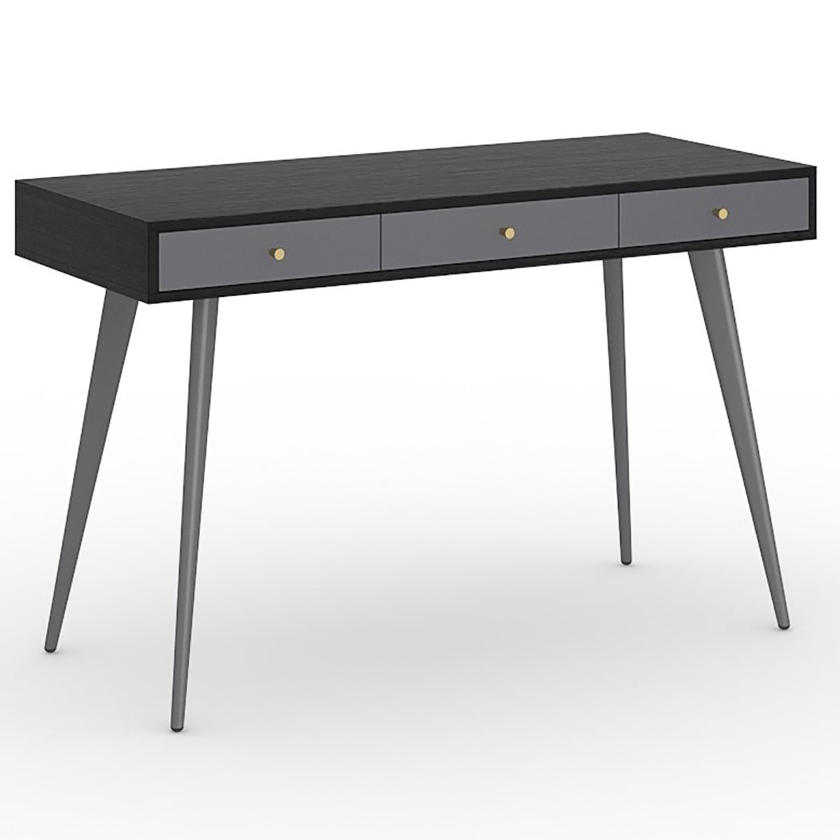 Modern Mid Century Desk 47" | Computer Desk with 3 Drawers, Black Wood Board with Oak Grain (Black Oak + Dark Grey),for Home Office - Atlantic Fine Furniture Inc