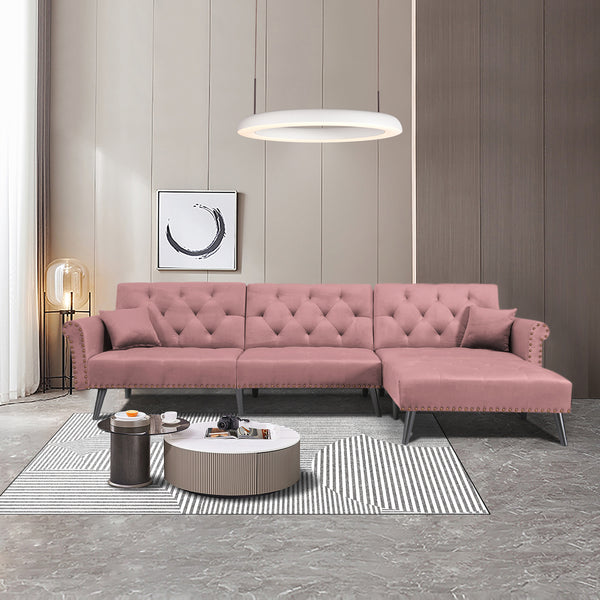Convertible Sofa bed sleeper Pink velvet (same asW223S00710。Size difference, See Details in page.) - Atlantic Fine Furniture Inc