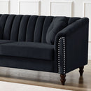 MH Modern Velvet Upholstered Sofa Couch, 3 Seat Tufted Back with Nail Arms, Solid wood Legs, Sleeper Sofa for Living Room, Compact Living Space, Apartment, Bonus Room, Black - Atlantic Fine Furniture Inc
