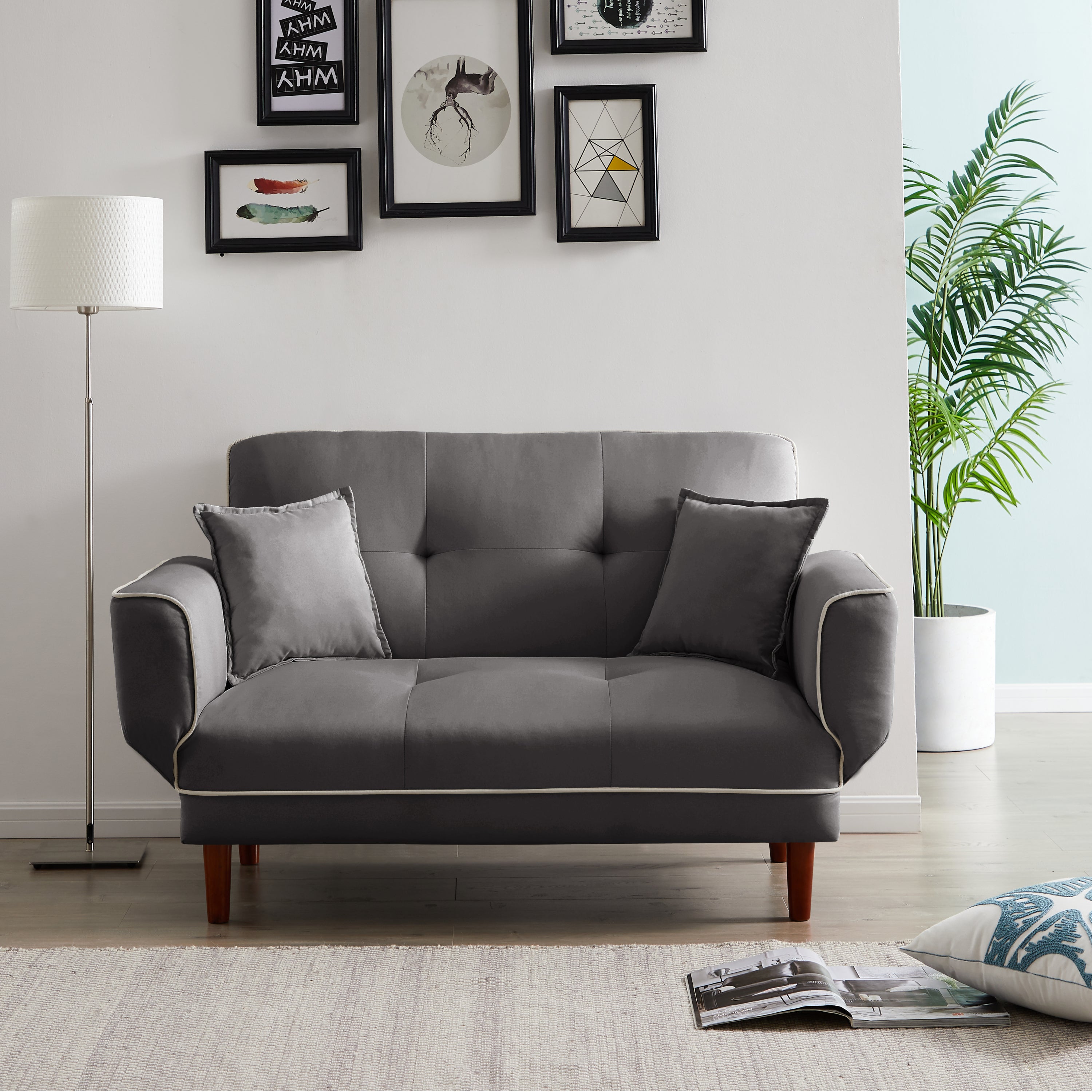 RELAX LOUNGE SOFA BED SLEEPER WITH 2 PILLOWS GREY FABRIC - Atlantic Fine Furniture Inc