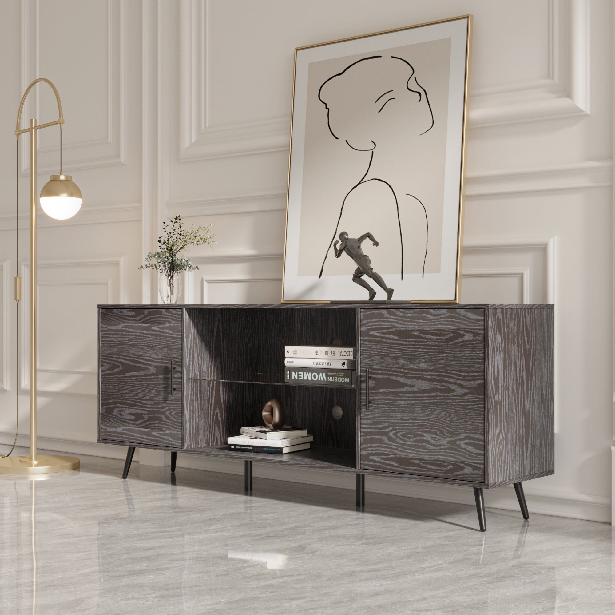 TV Stand Mid-Century Wood Modern Entertainment Center Adjustable Storage Cabinet TV Console for Living Room - Atlantic Fine Furniture Inc