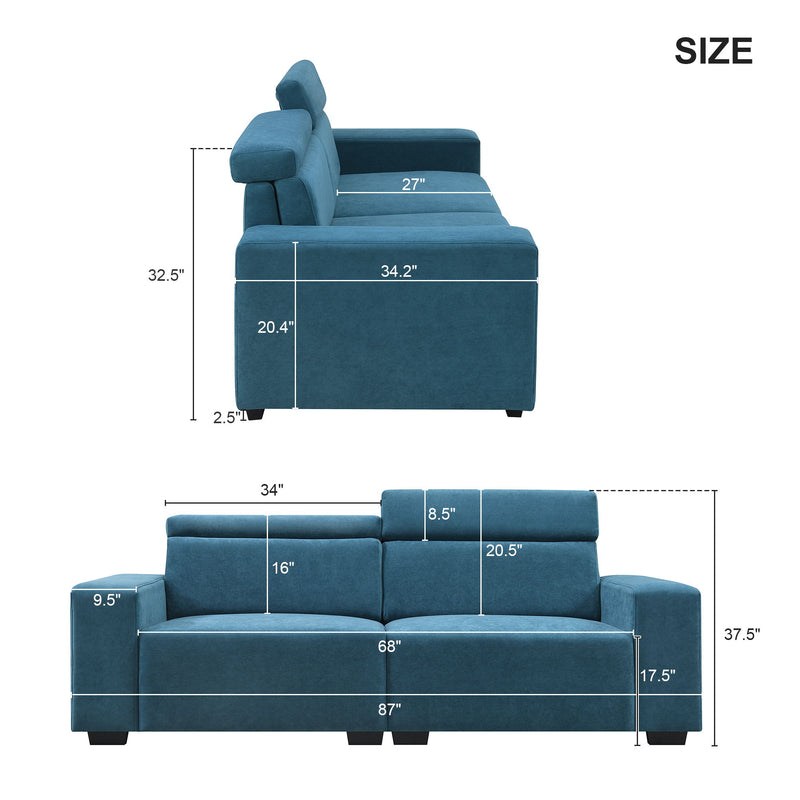 87*34.2'' 2-3 Seater Sectional Sofa Couch With Multi-Angle Adjustable Headrest, Spacious And Comfortable Velvet Loveseat For Living Room, Studios, Salon, Bedroom, Apartment, 3 Color
