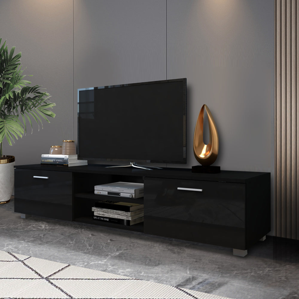 Black TV Stand for 70 Inch TV Stands, Media Console Entertainment Center Television Table, 2 Storage Cabinet with Open Shelves for Living Room Bedroom - Atlantic Fine Furniture Inc