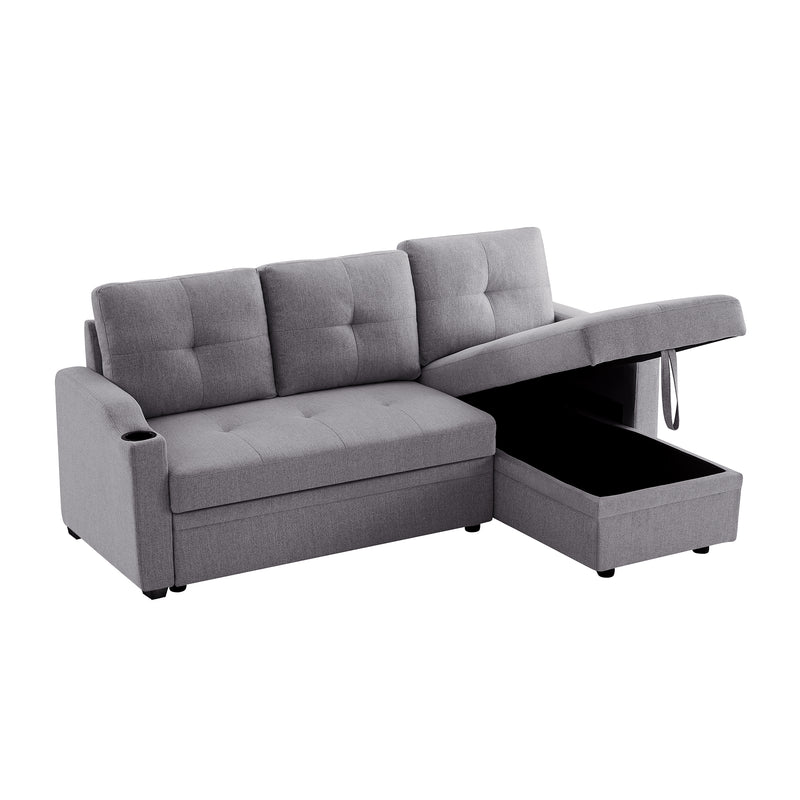 Orisfur. 81" Sleeper Sofa Bed Reversible Sectional Couch with Storage Chaise and Two Cup Holders for Living Room Furniture Set