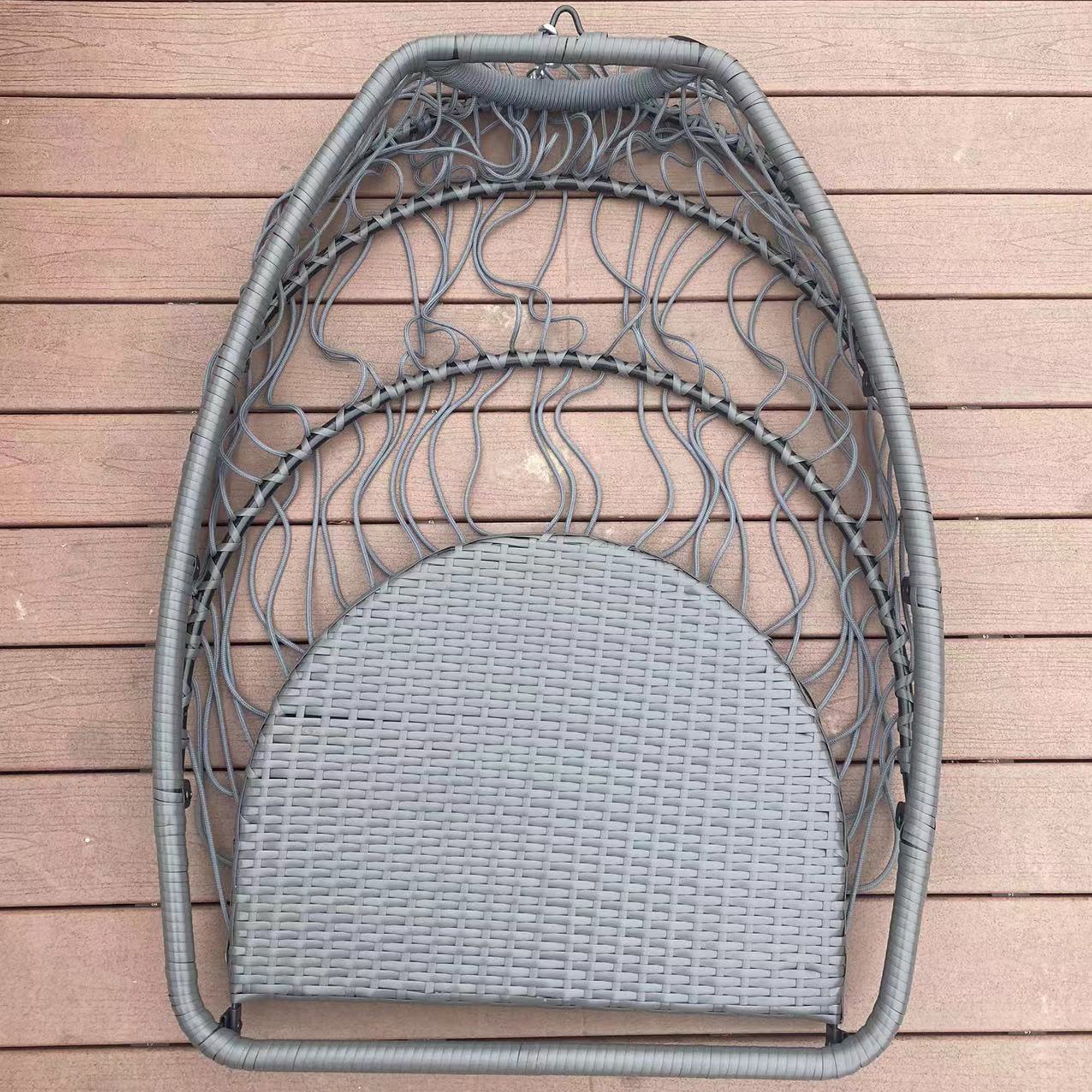 Outdoor Patio Wicker Folding Hanging Chair,Rattan Swing Hammock Egg Chair With C Type Bracket, With Cushion And Pillow - Atlantic Fine Furniture Inc