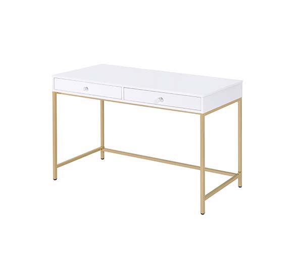 Ottey - Vanity Desk - White High Gloss & Gold Finish