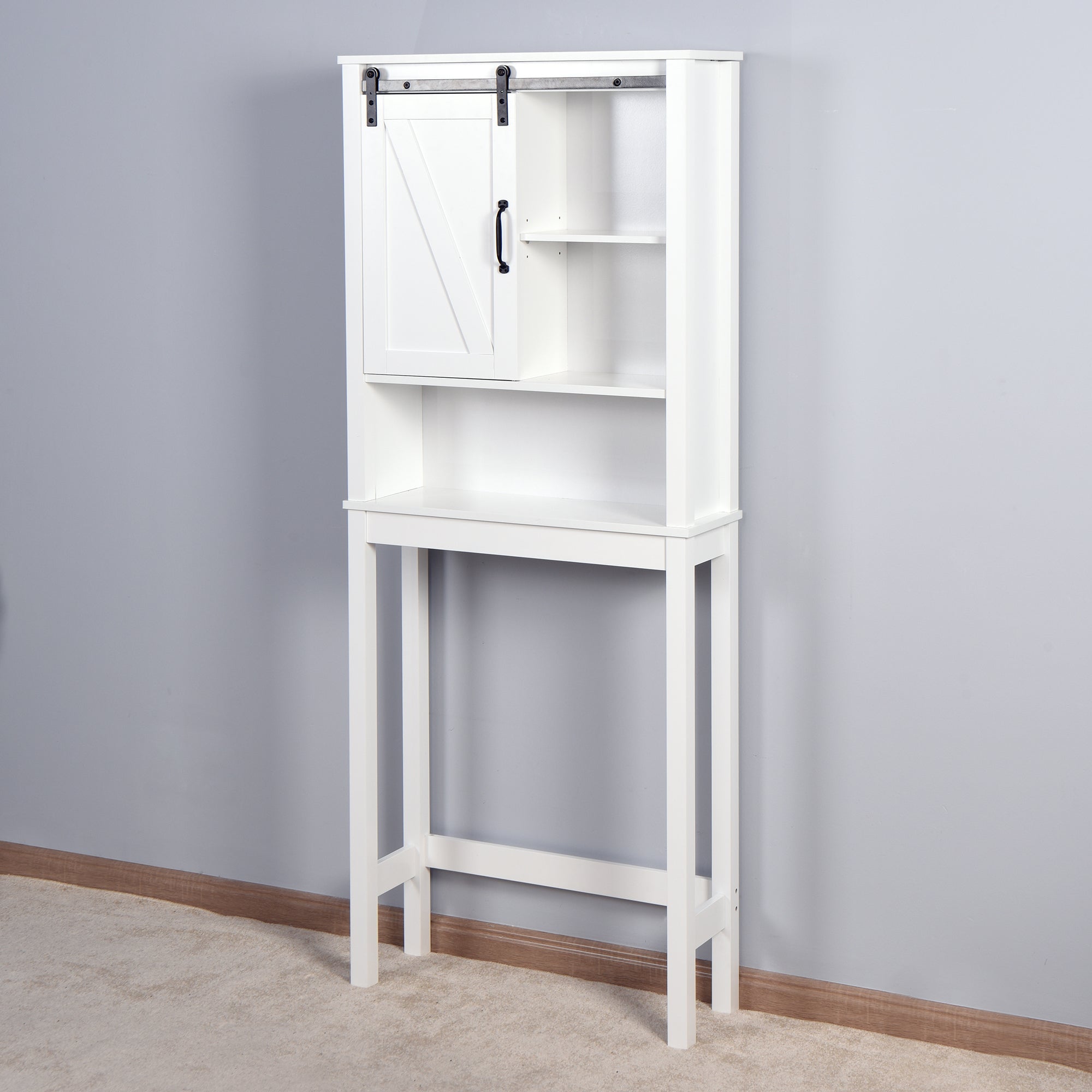 Over-the-Toilet Storage Cabinet, Space-Saving Bathroom Cabinet, with Adjustable Shelves and A Barn Door 27.16 x 9.06 x 67 inch - Atlantic Fine Furniture Inc