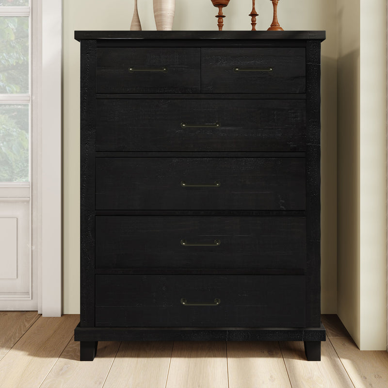 Rustic Farmhouse Style Solid Pine Wood Six-Drawer Chest Tallboy For Bedroom, Living Room, Coffee