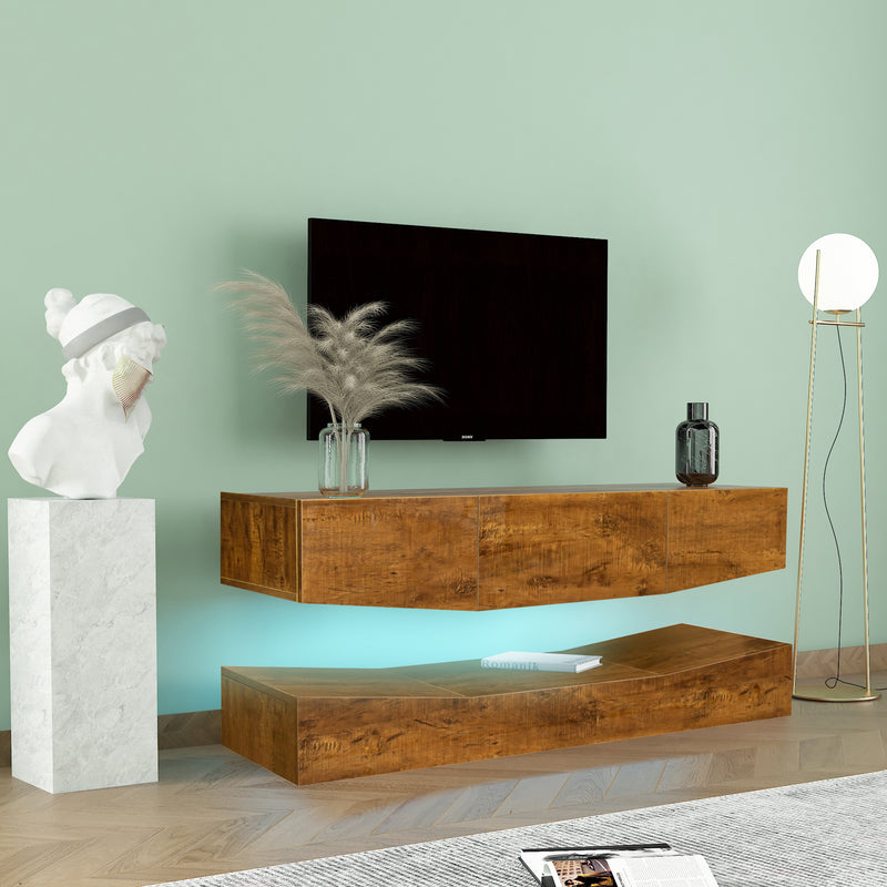 MDF UP And Down WALL-MOUNTED TV Cabinet With Three Drawers & LED Lights,Walnut
