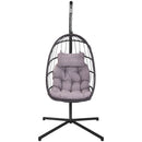 In door  outdoor patio Wicker Hanging Chair Swing Chair Patio Egg Chair UV Resistant grey cushion Aluminum frame - Atlantic Fine Furniture Inc