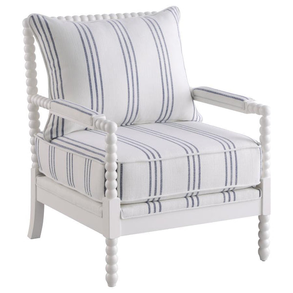 Blanchett - Upholstered Bobbin Accent Chair - White And Navy - Atlantic Fine Furniture Inc