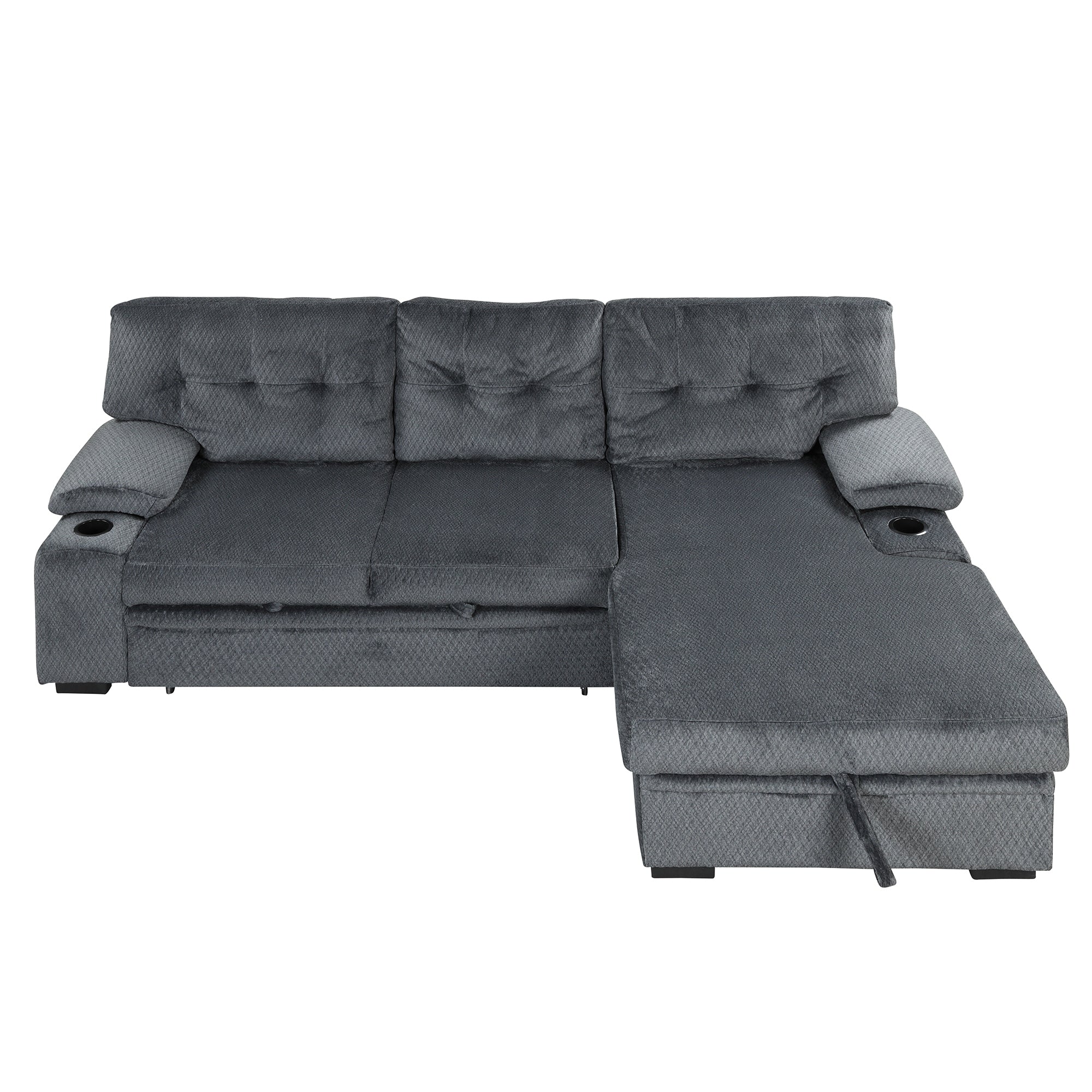 Orisfur. Modern Padded Upholstered  Sofa Bed Sleeper Sectional Sofa with Storage Chaise and Cup Holder for Living Room Furniture Set - Atlantic Fine Furniture Inc