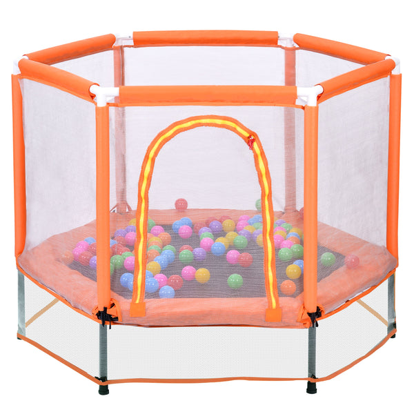 55" Toddlers Trampoline With Safety Enclosure Net And Balls - Indoor Outdoor Mini Trampoline For Kids