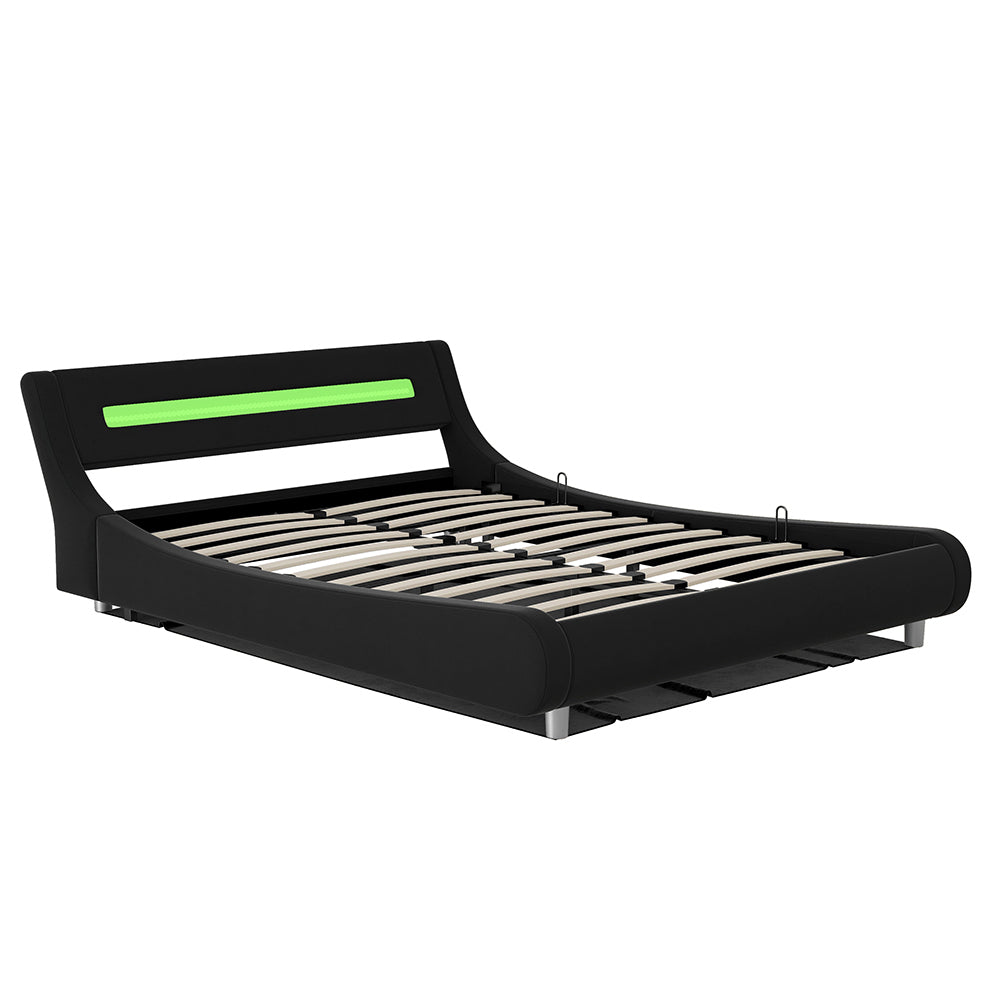 Queen Size Low Profile Upholstered Platform Bed with LED headboard,Black - Atlantic Fine Furniture Inc
